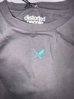 Distorted People Black Tee with Teal Embroidered Logo BNWT PO-1/11